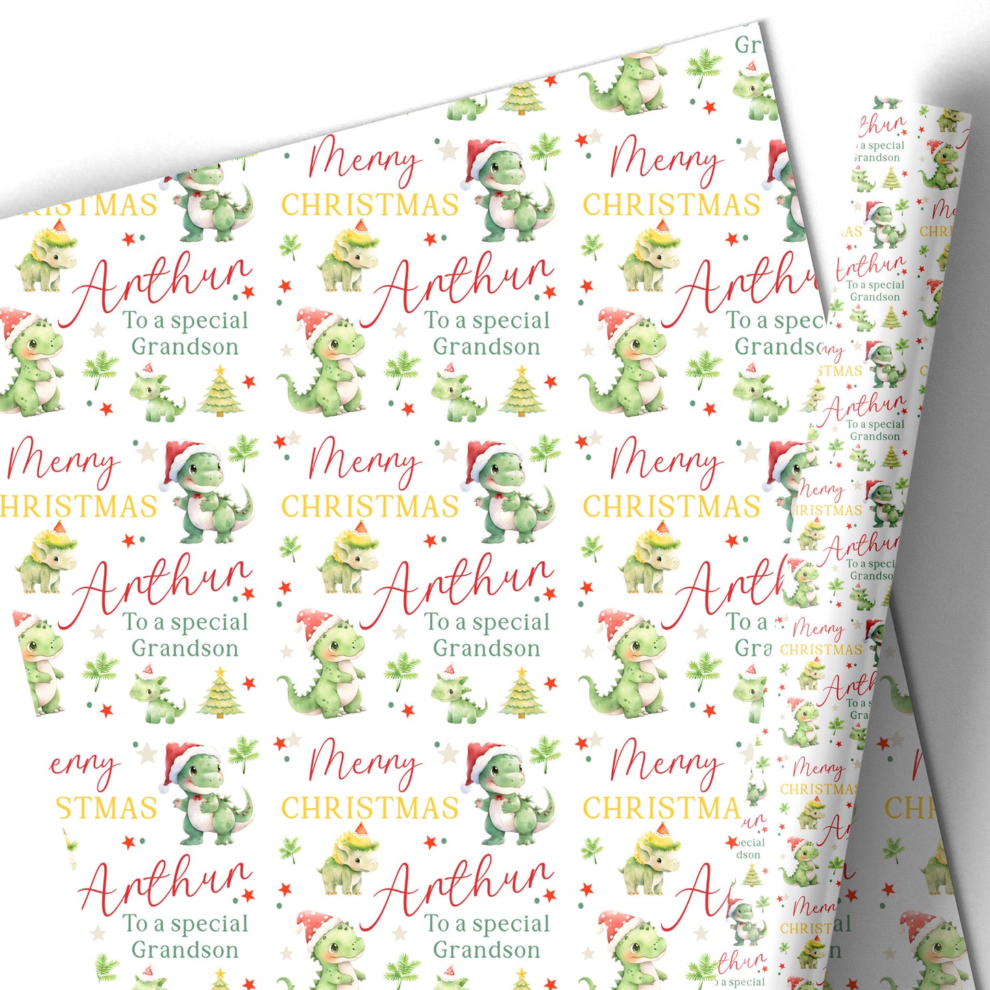 Christmas Gift Wrapping Paper – Personalised Children's Gift Wrap Roll - Baby Dinosaur