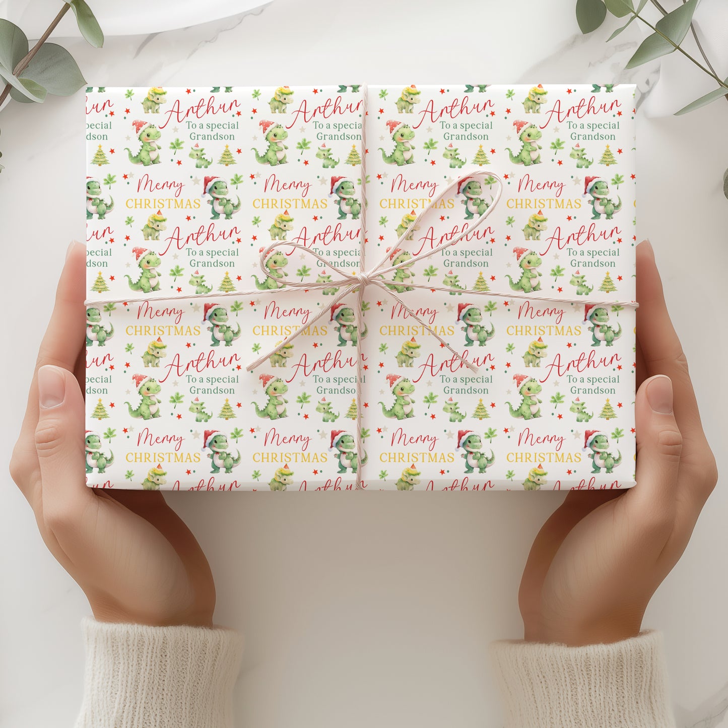 Christmas Gift Wrapping Paper – Personalised Children's Gift Wrap Roll - Baby Dinosaur