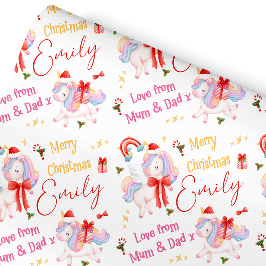 Christmas Gift Wrapping Paper – Personalised Children's Gift Wrap Roll - Unicorn