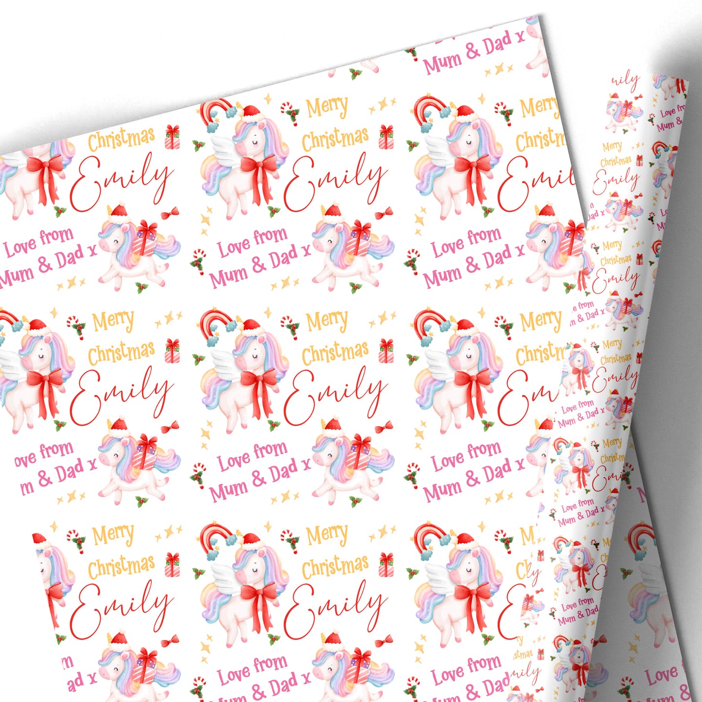Christmas Gift Wrapping Paper – Personalised Children's Gift Wrap Roll - Unicorn