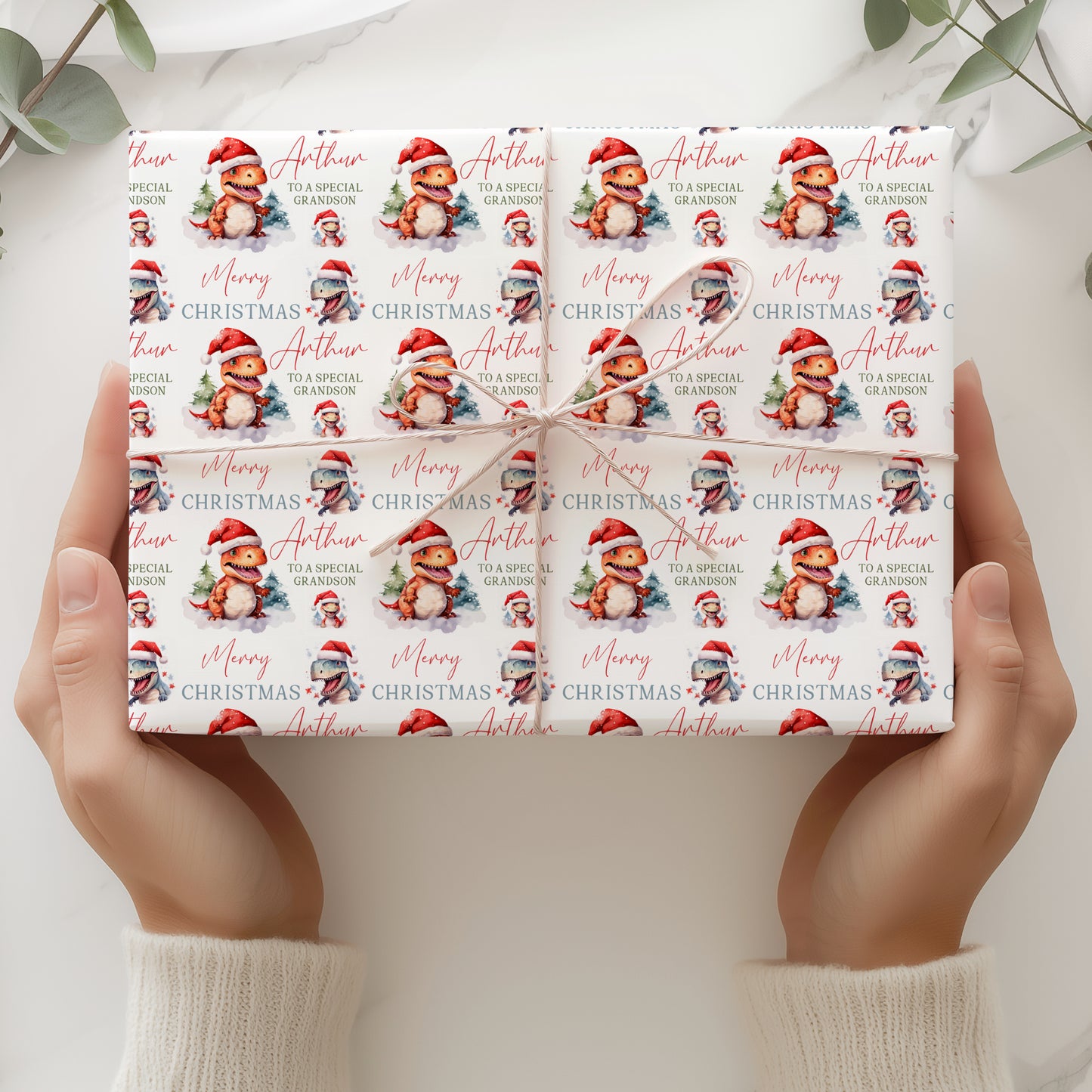 Christmas Gift Wrapping Paper – Personalised Children's Gift Wrap Roll - T Rex Dinosaurs