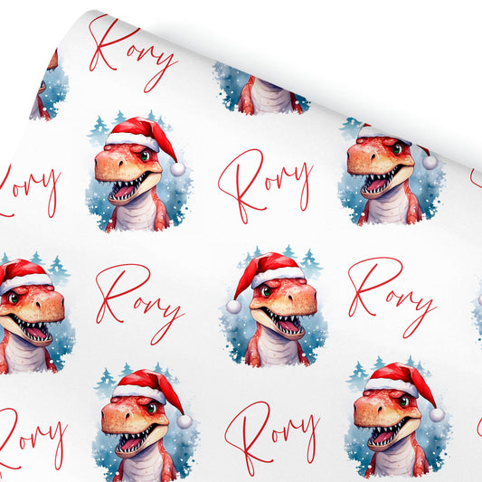 Christmas Gift Wrapping Paper – Personalised Children's Gift Wrap Roll - T Rex Dinosaur