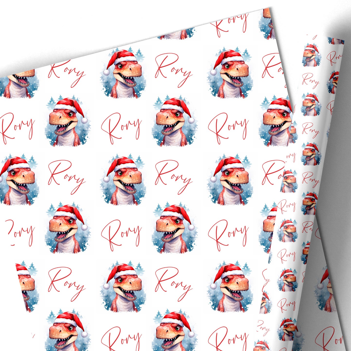 Christmas Gift Wrapping Paper – Personalised Children's Gift Wrap Roll - T Rex Dinosaur