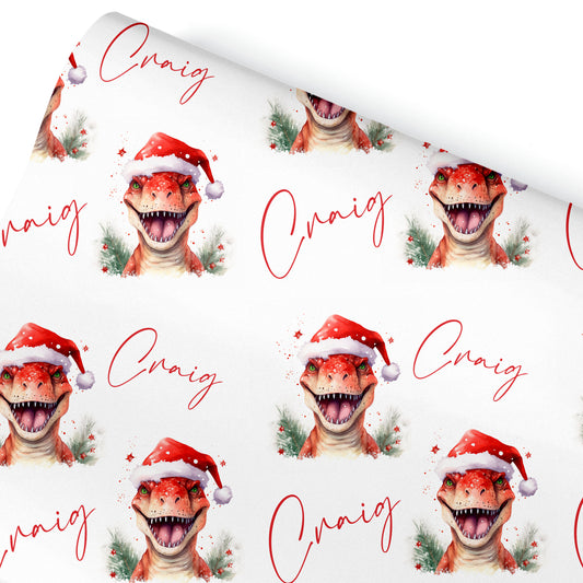 Christmas Gift Wrapping Paper – Personalised Children's Gift Wrap Roll - T Rex Dinosaur