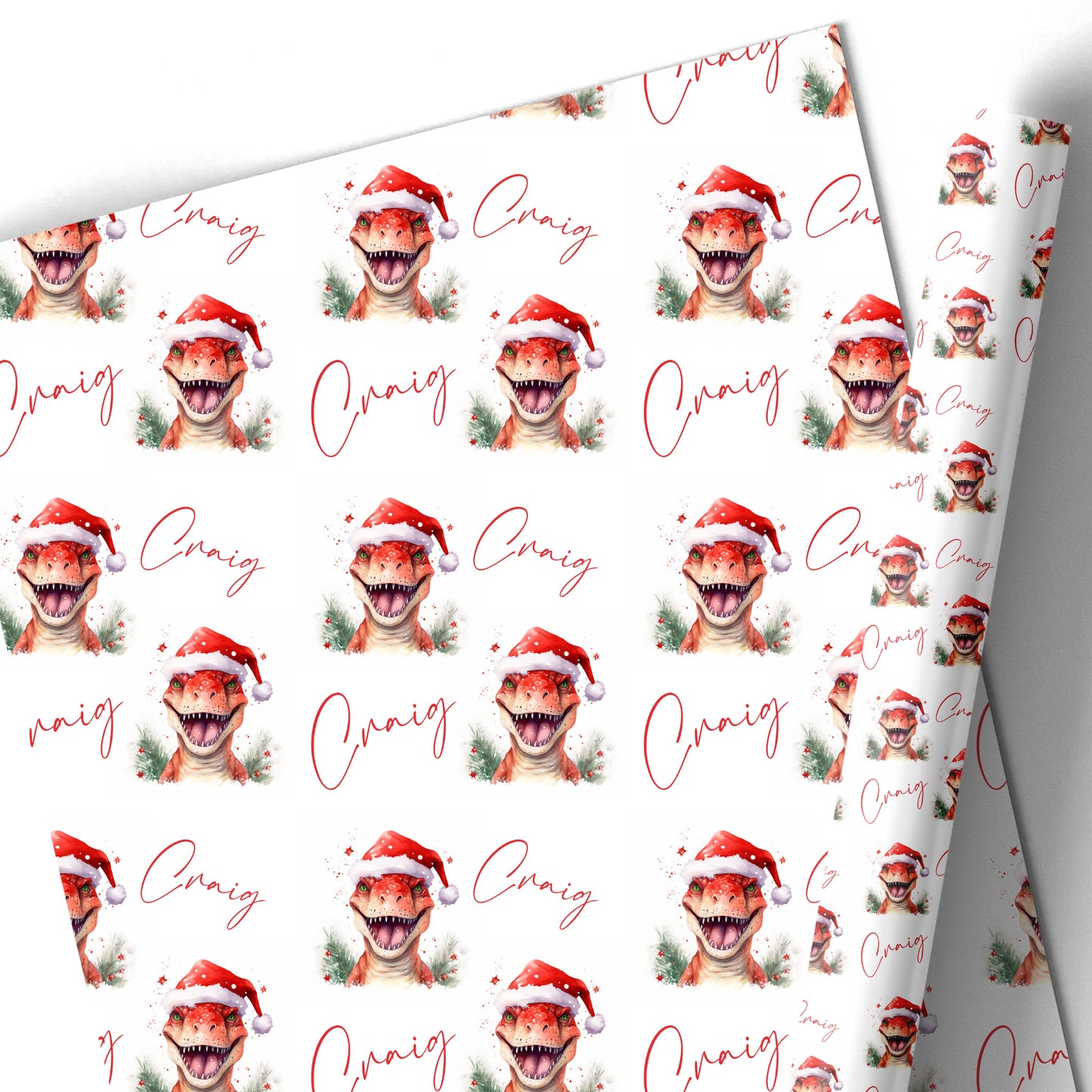 Christmas Gift Wrapping Paper – Personalised Children's Gift Wrap Roll - T Rex Dinosaur