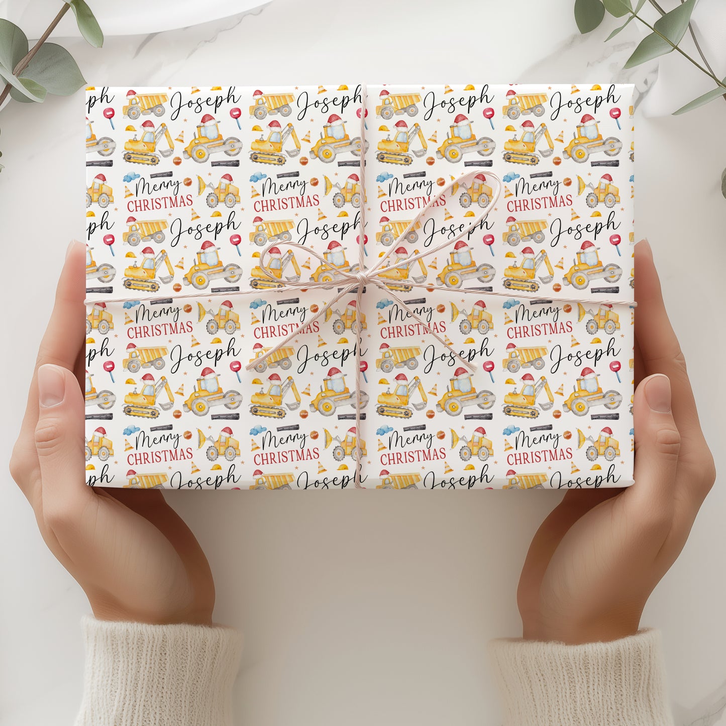 Christmas Gift Wrapping Paper – Personalised Children's Gift Wrap Roll - Construction Diggers