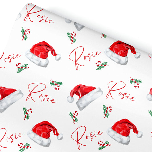 Christmas Gift Wrapping Paper – Personalised Gift Wrap Roll - Santa Hat