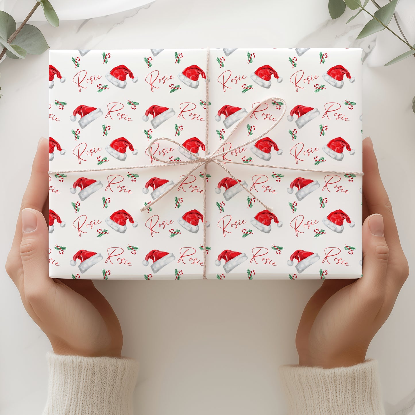 Christmas Gift Wrapping Paper – Personalised Gift Wrap Roll - Santa Hat