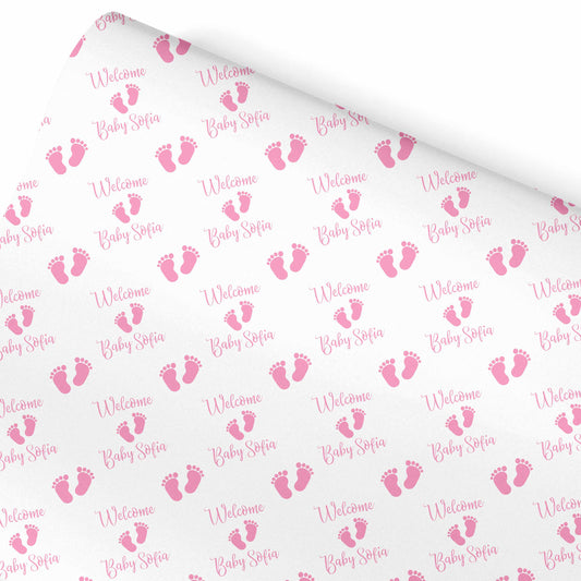 New Baby Wrapping Paper Pink Footprints