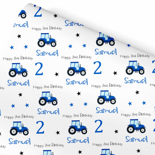 Birthday Wrapping Paper Blue Tractor