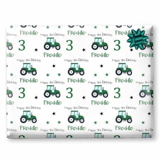 Birthday Wrapping Paper Green Tractor