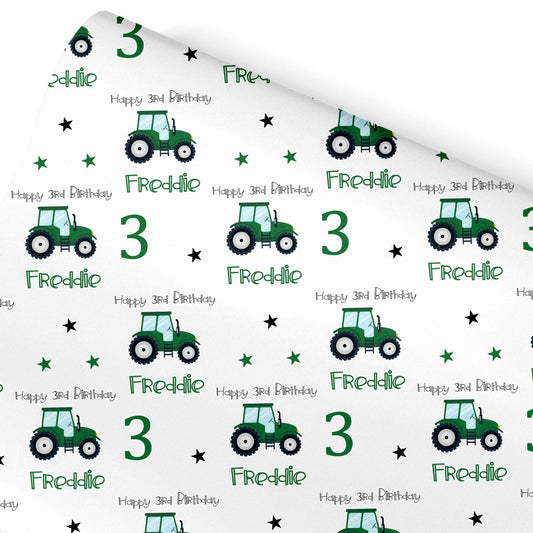 Birthday Wrapping Paper Green Tractor