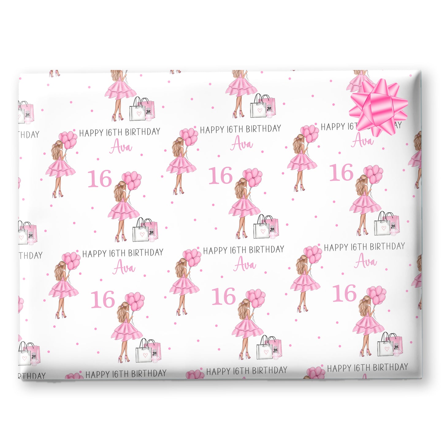 Personalised Birthday Gift Wrap Girl Pink Dress