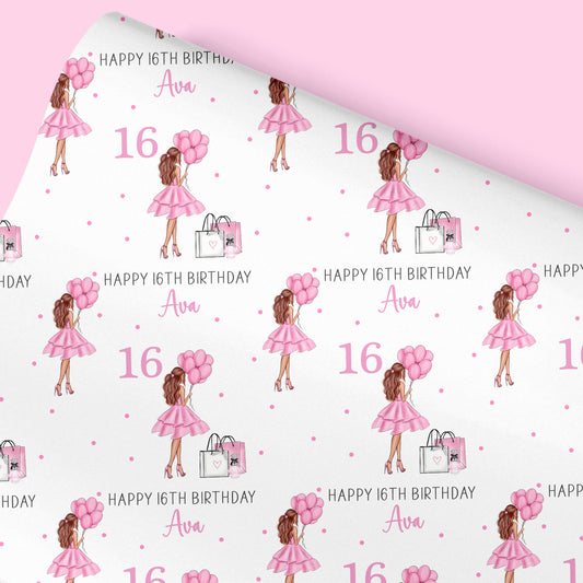 Personalised Birthday Gift Wrap Girl Pink Dress