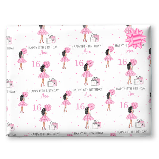 Personalised Birthday Gift Wrap Girl Pink Dress