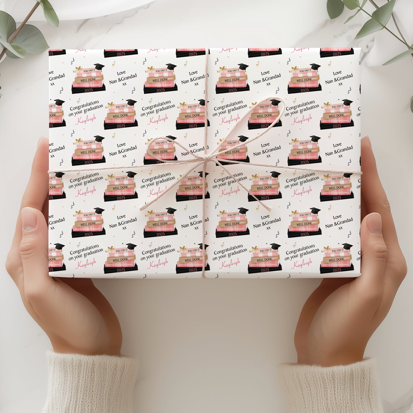 Graduation Gift Wrapping Paper Pink Book Stack