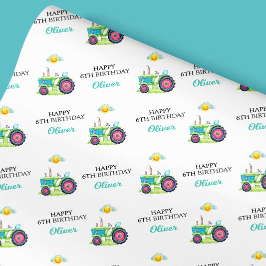 Personalised Birthday Gift Wrap Tractor