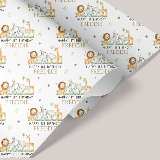 Personalised Birthday Gift Wrap Jungle Animals