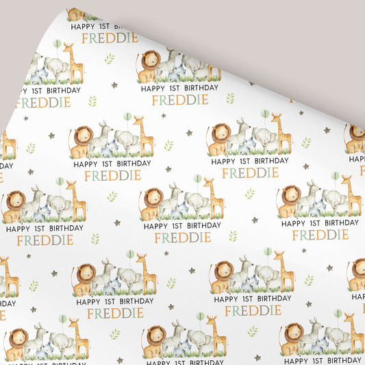 Personalised Birthday Gift Wrap Jungle Animals