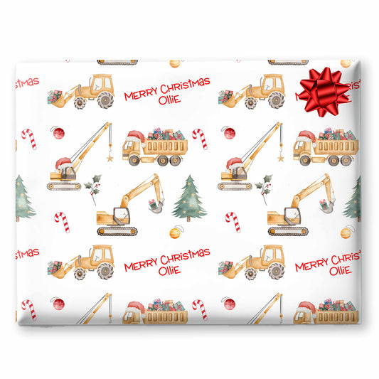 Christmas Wrapping Paper Construction Diggers