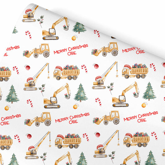 Christmas Wrapping Paper Construction Diggers