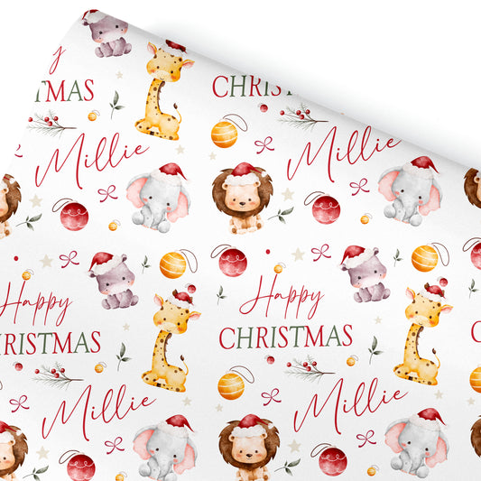 Christmas Gift Wrapping Paper – Personalised Gift Wrap Roll - Jungle Animals