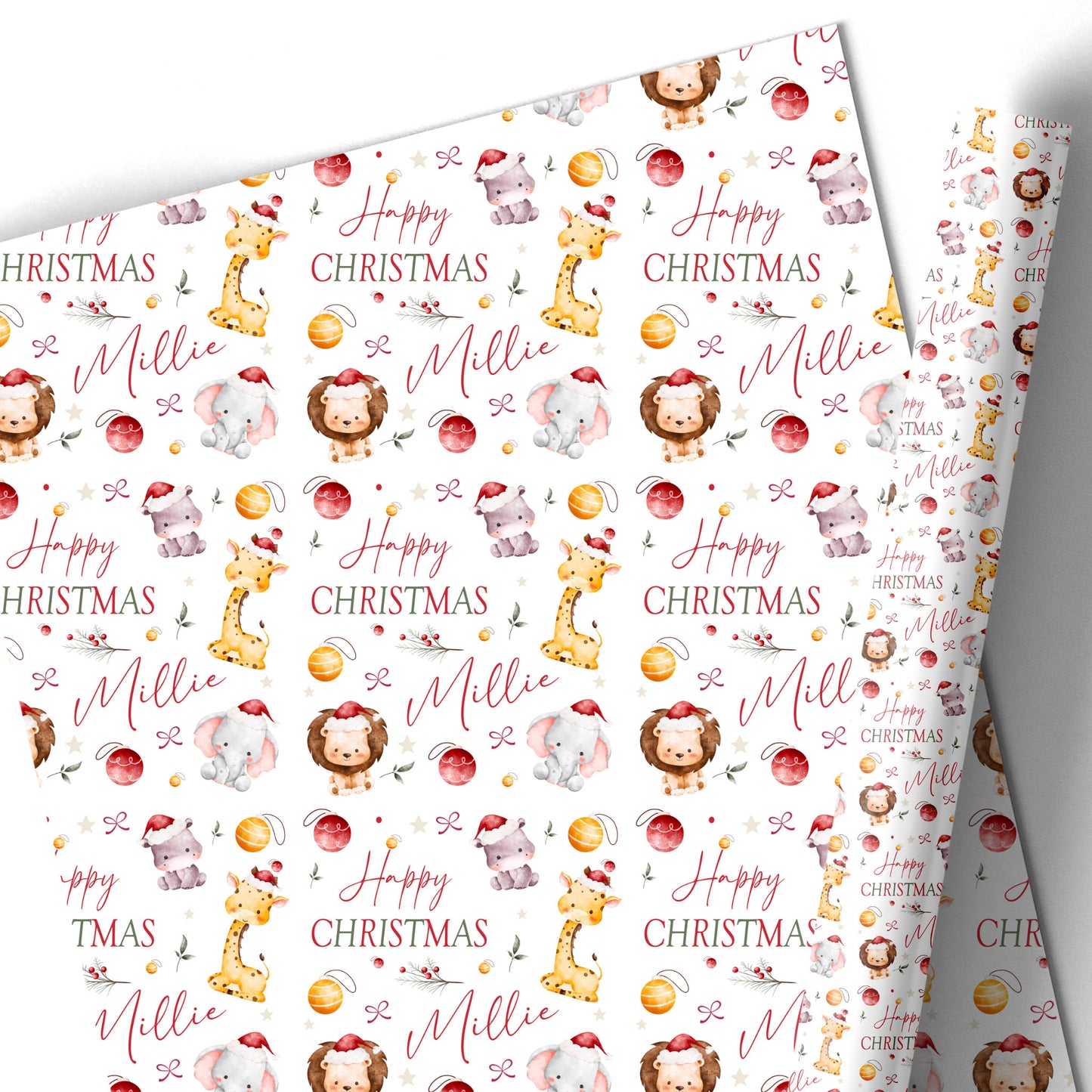 Christmas Gift Wrapping Paper – Personalised Gift Wrap Roll - Jungle Animals