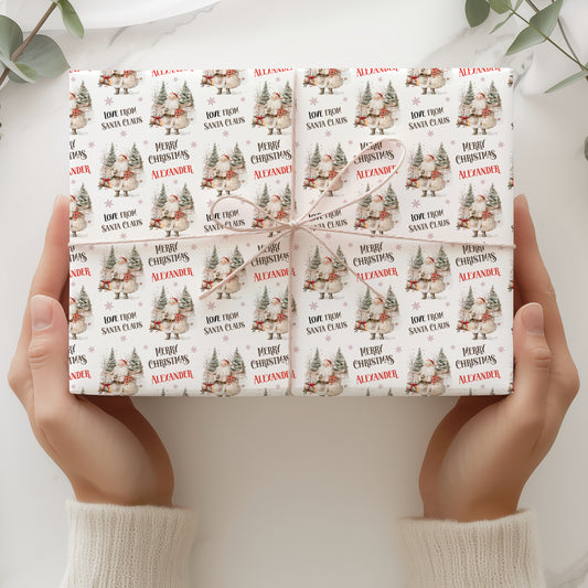 Personalised Christmas Gift Wrapping Paper – Rustic Santa Claus