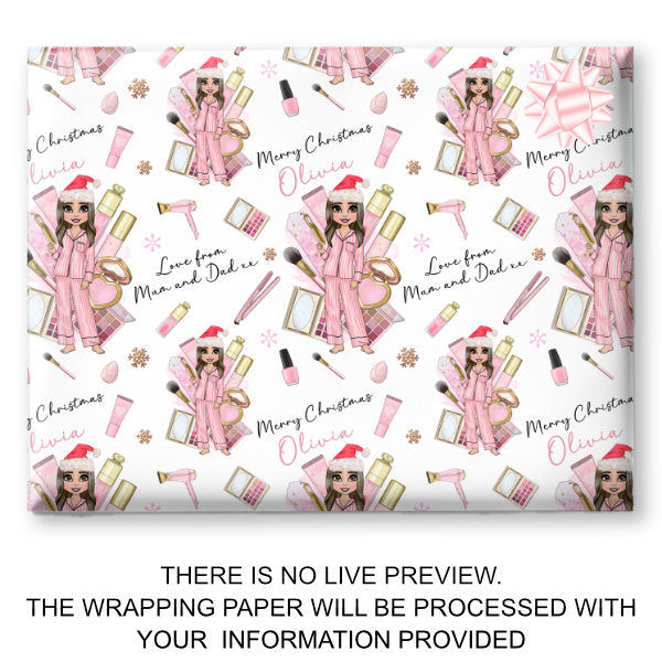 Personalised Christmas Makeup Wrapping Paper, Teenager Gift Wrap