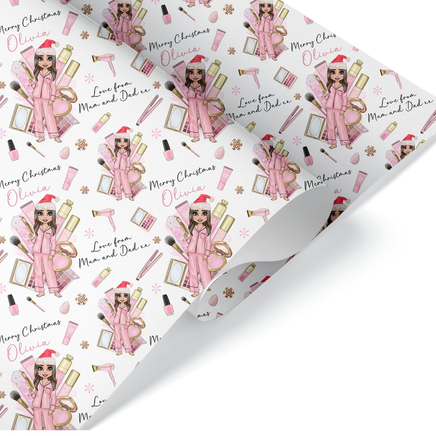 Personalised Christmas Makeup Wrapping Paper, Teenager Gift Wrap