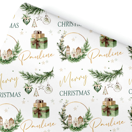 Christmas Gift Wrapping Paper – Personalised Gift Wrap Roll - Rustic House Bauble