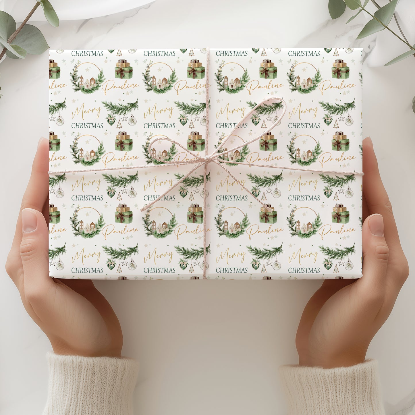 Christmas Gift Wrapping Paper – Personalised Gift Wrap Roll - Rustic House Bauble