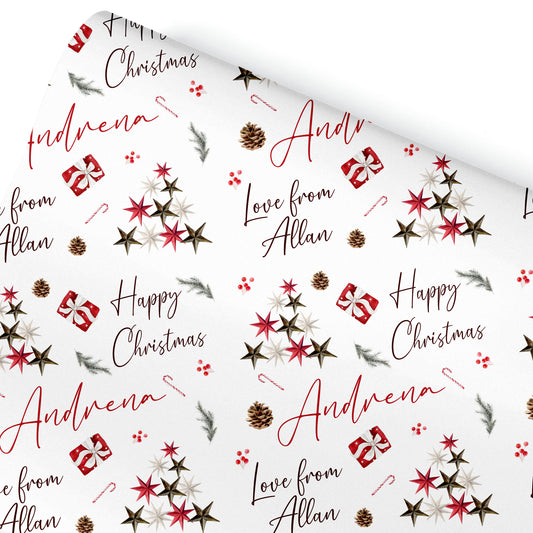 Christmas Gift Wrapping Paper – Personalised Gift Wrap Roll - Stars Christmas Tree