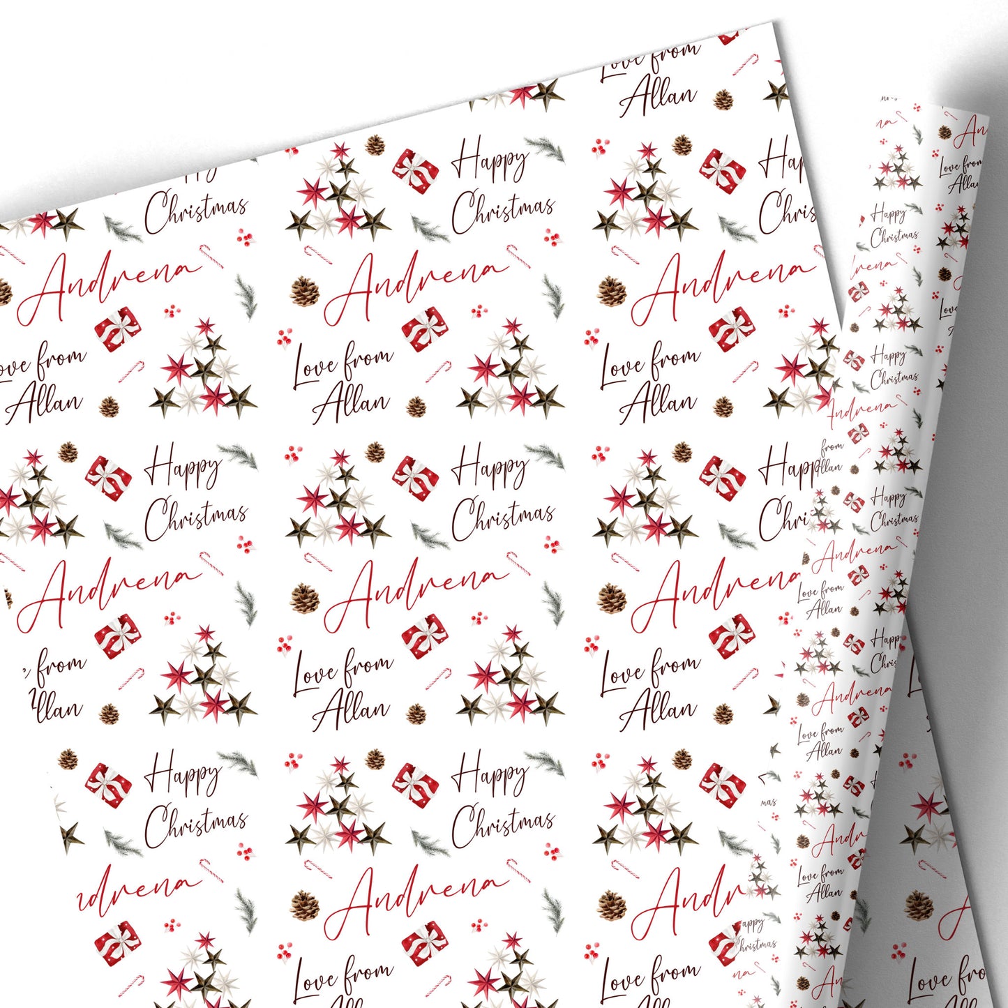 Christmas Gift Wrapping Paper – Personalised Gift Wrap Roll - Stars Christmas Tree