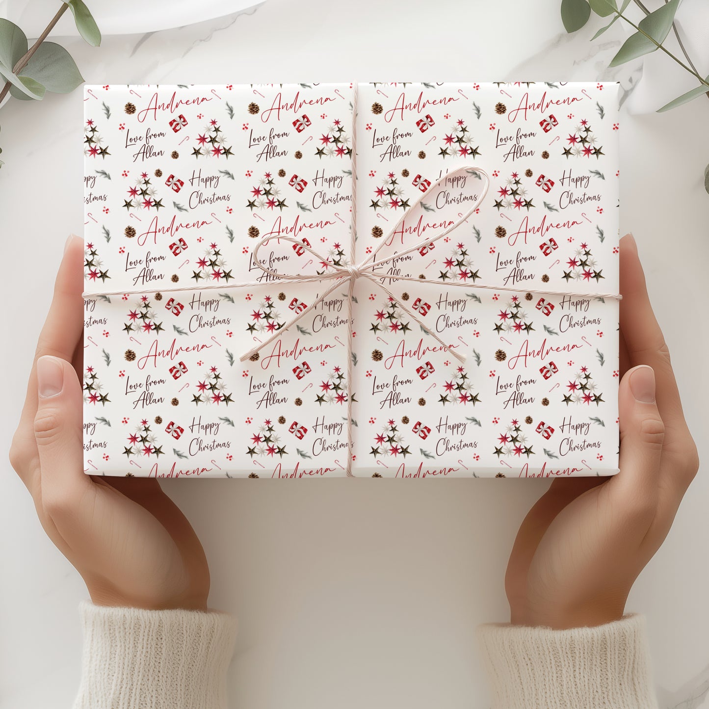 Christmas Gift Wrapping Paper – Personalised Gift Wrap Roll - Stars Christmas Tree