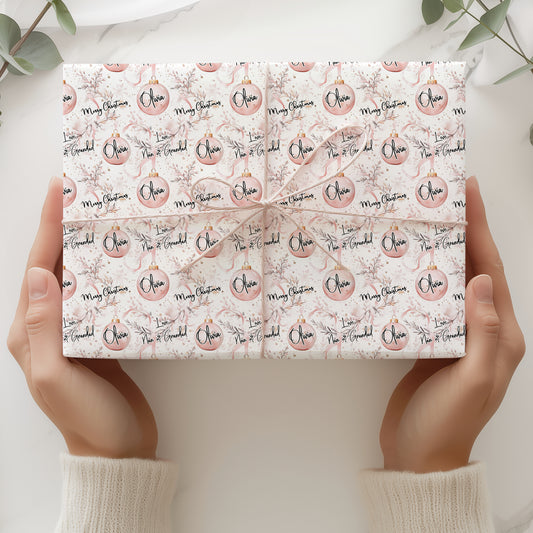 Personalised Christmas Gift Wrapping Paper – Pink Christmas Bauble