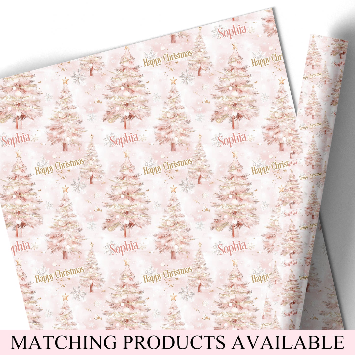 Personalised Christmas Gift Wrapping Paper – Pink Tree