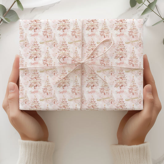 Personalised Christmas Gift Wrapping Paper – Pink Tree