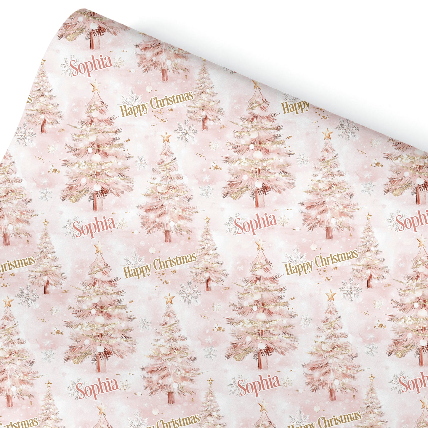 Personalised Christmas Gift Wrapping Paper – Pink Tree