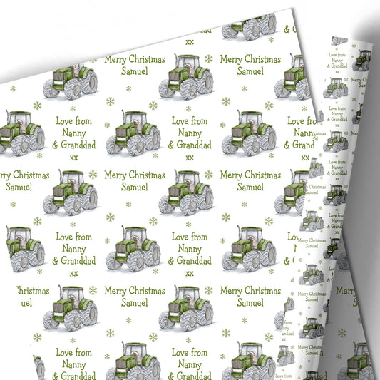 Personalised Christmas Gift Wrapping Paper – Watercolour Tractors