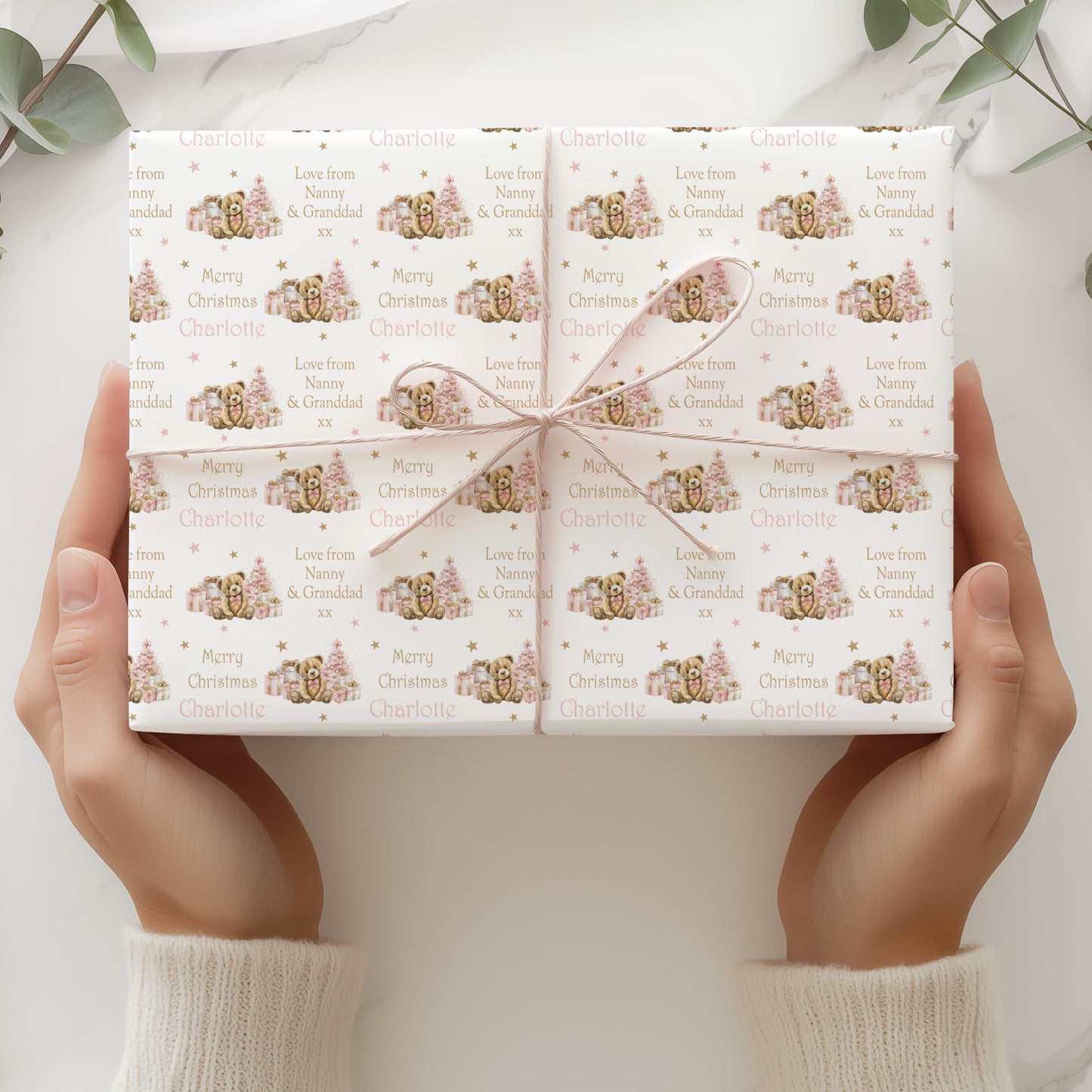 Christmas Gift Wrapping Paper – Personalised Gift Wrap Roll - Pink Teddy Bear