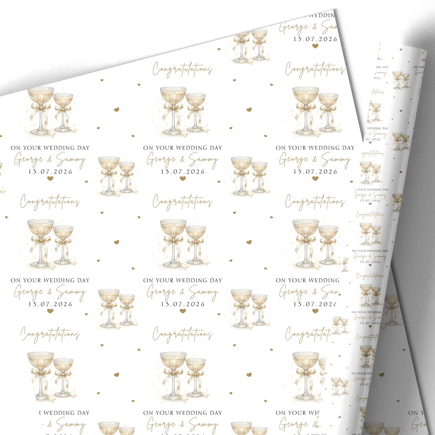 Large A4 Personalised Wedding Card with Champagne Glasses