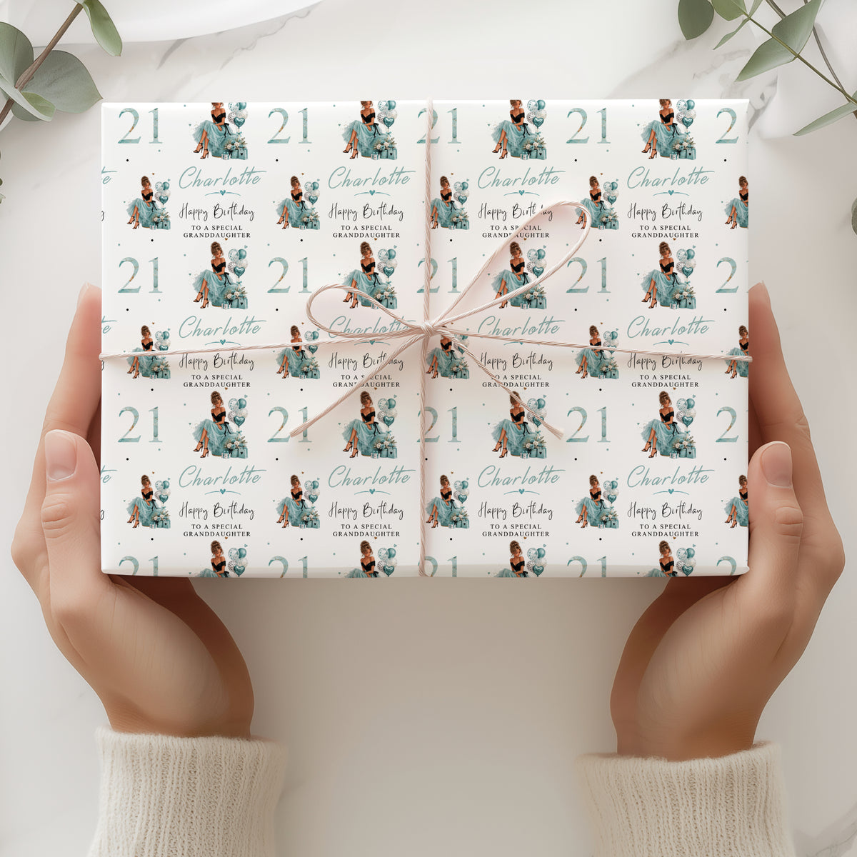 Personalised Birthday Wrapping Paper for Her Turquoise Girl