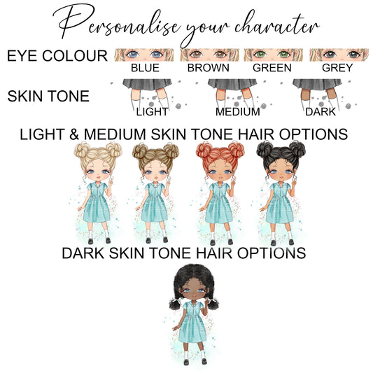 Personalised Girl's School Water Bottle Green Gingham Summer Dress Girl