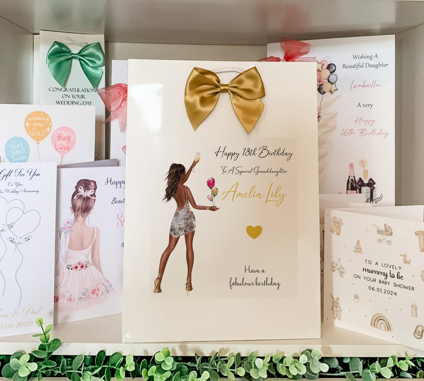 a display of greeting cards and greeting cards