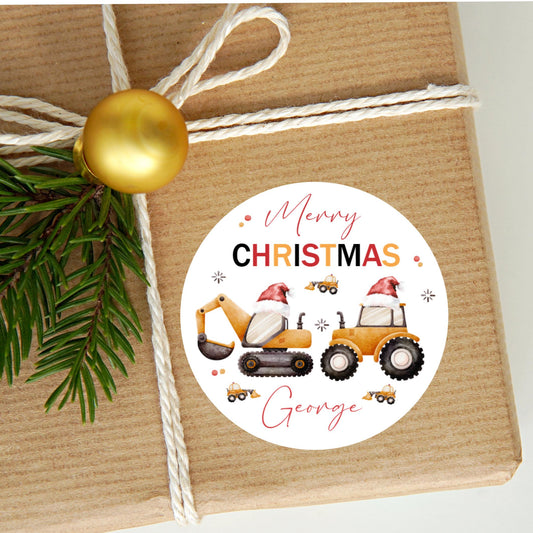 Personalised Christmas Stickers Labels For Wrapping Gifts, Name Tag, Diggers
