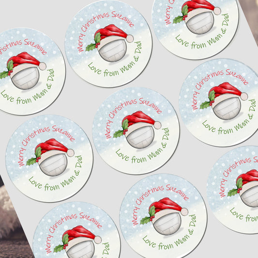 Personalised Christmas Netball sticker, Gift Tags, Gift Wrap Present Stickers