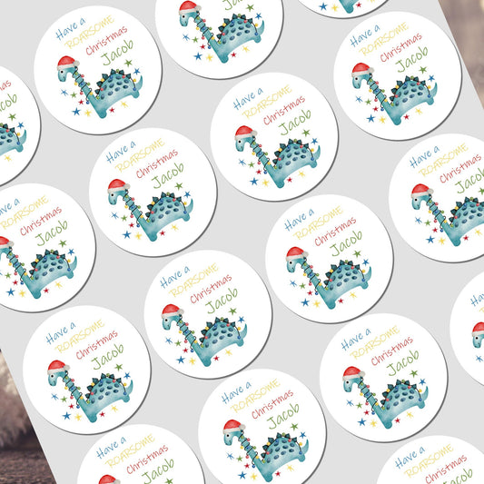 Personalised Christmas Dinosaur Stickers for Gift Present Wrapping Tags Dinosaur