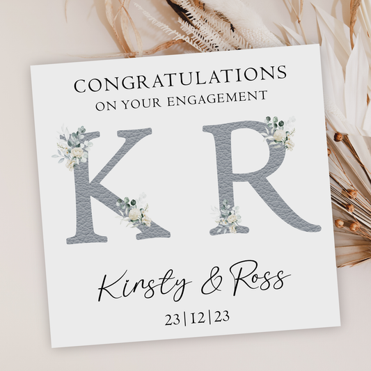 a wedding congratulations card with the letter k and flowers