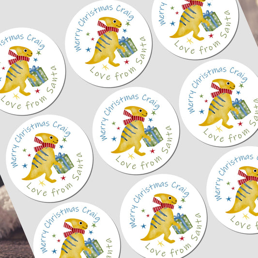Personalised Christmas Dinosaur Stickers for Gift Present Wrapping Tags Dinosaur